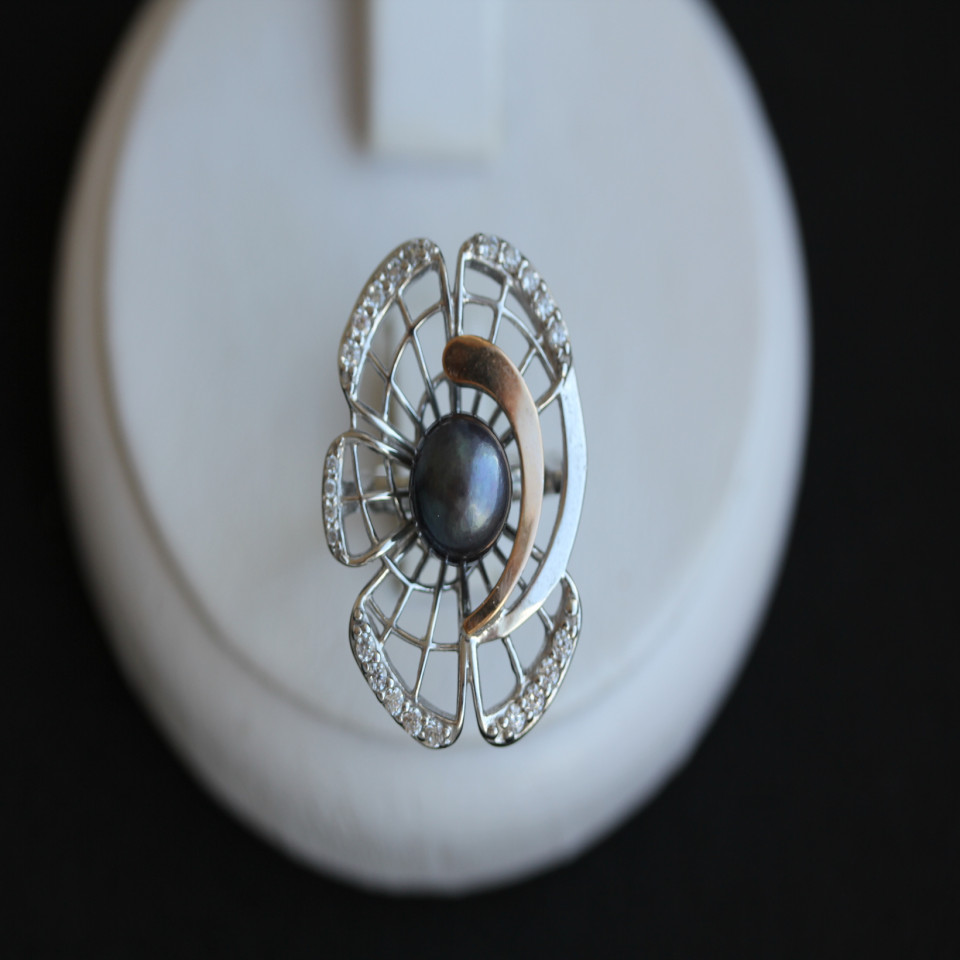 Перстень 338 перлина чорна Rh Timofeev