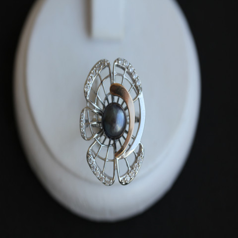 Перстень 338 перлина чорна Rh Timofeev