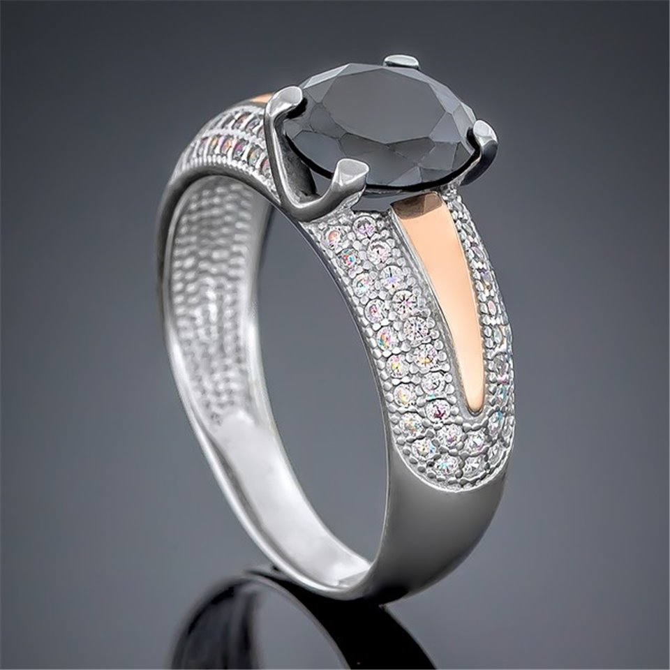 Перстень 486 цирконій чорний Rh Timofeev