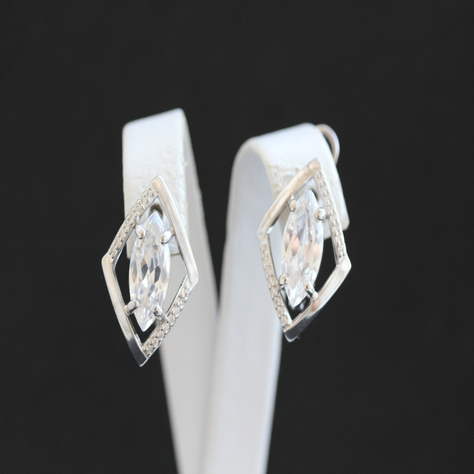 Сережки 379(2) цирконій білий Rh Timofeev