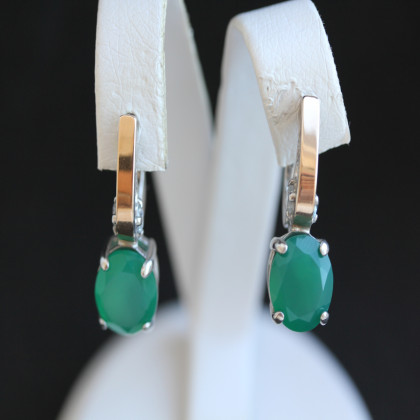 Сережки 384 агат зелений Rh Timofeev
