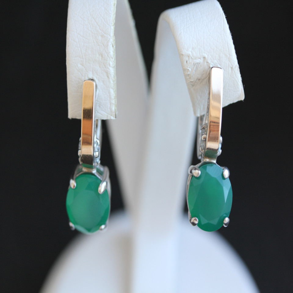 Сережки 384 агат зелений Rh Timofeev