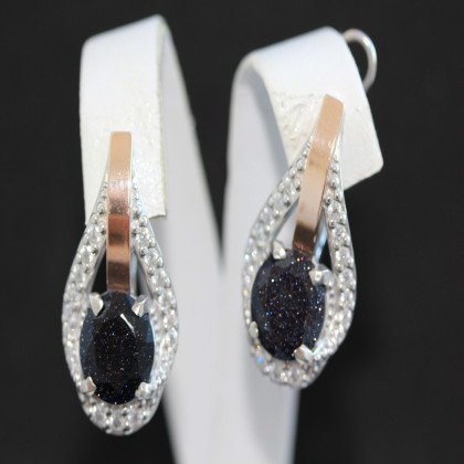 Сережки 385 авантюрин синій Rh Timofeev