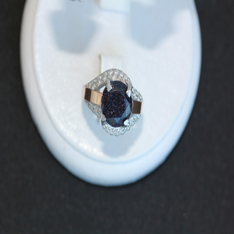 Перстень 385 авантюрин синій Rh Timofeev