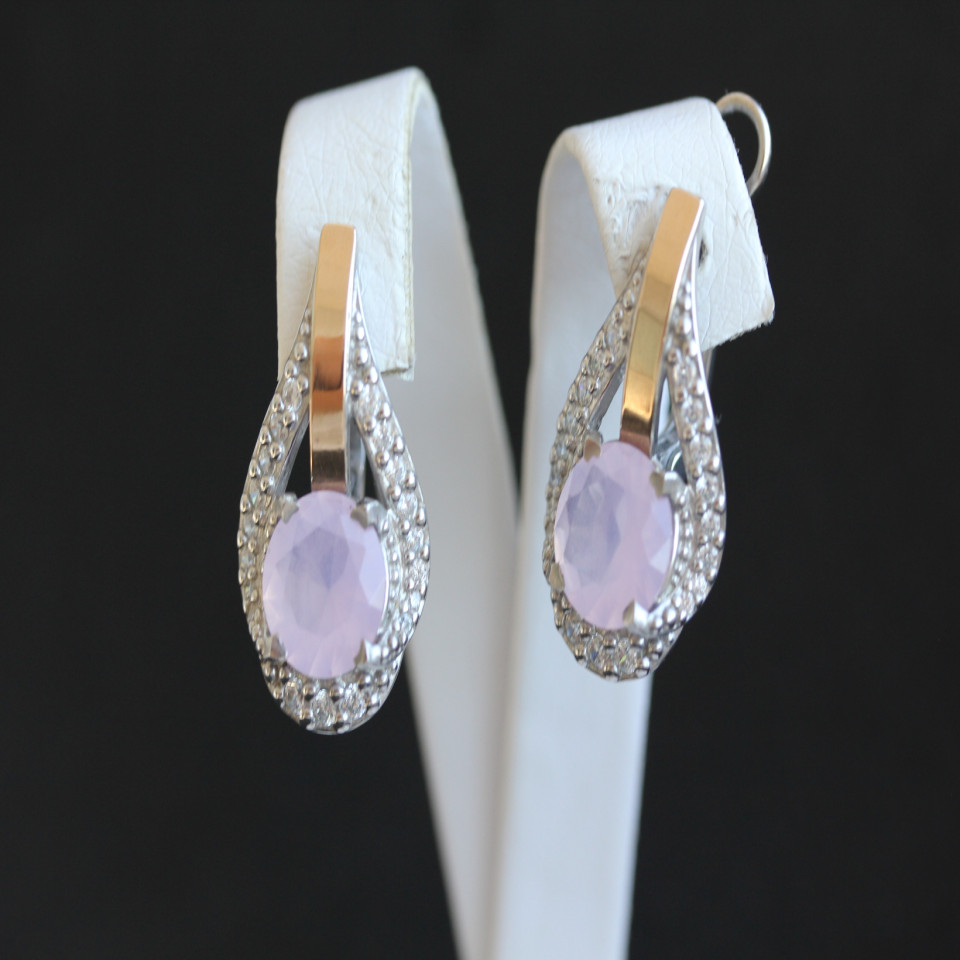 Сережки 385 кварц рожевий Rh Timofeev