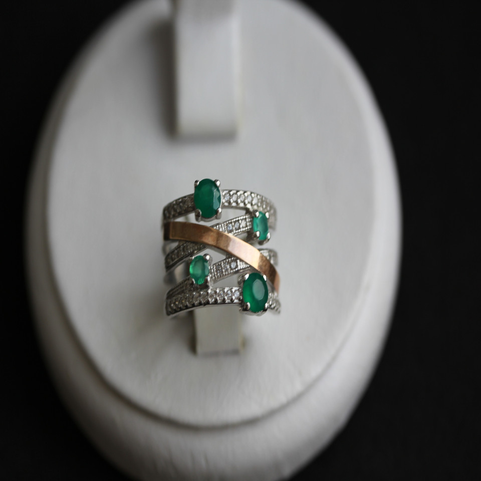 Перстень 392 агат зелений Rh Timofeev