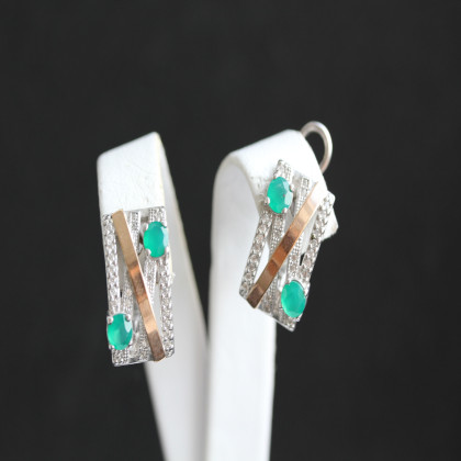 Сережки 392 агат зелений/агат зелений Rh Timofeev