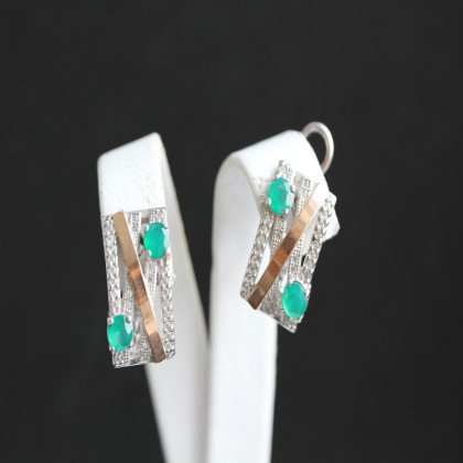 Сережки 392 агат зелений/агат зелений Rh Timofeev