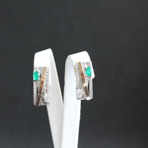 Сережки 392 агат зелений/цирконій білий Rh Timofeev