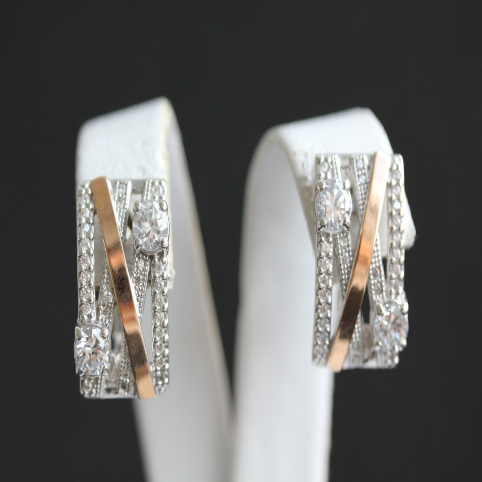 Сережки 392 цирконій білий/цирконій білий Rh Timofeev