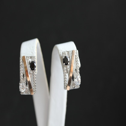 Сережки 392 цирконій чорний/цирконій білий Rh Timofeev