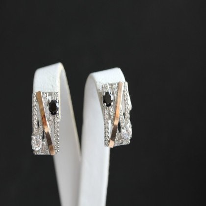 Сережки 392 цирконій чорний/цирконій білий Rh Timofeev