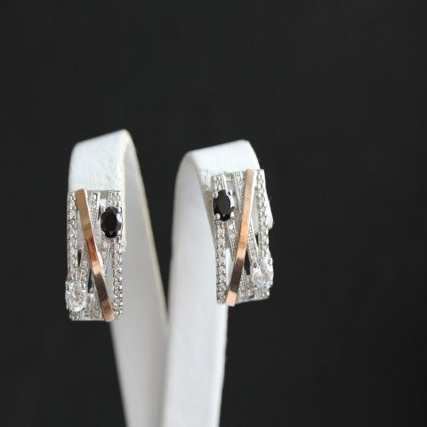 Сережки 392 цирконій чорний/цирконій білий Rh Timofeev