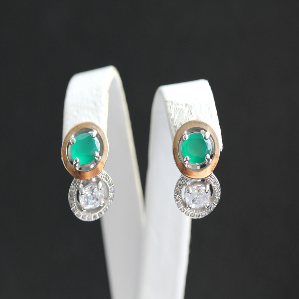 Сережки 393 агат зелений Rh Timofeev