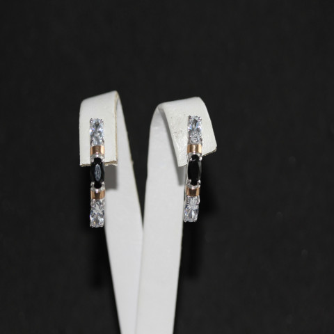 Сережки 396 цирконій біло чорний Rh Timofeev