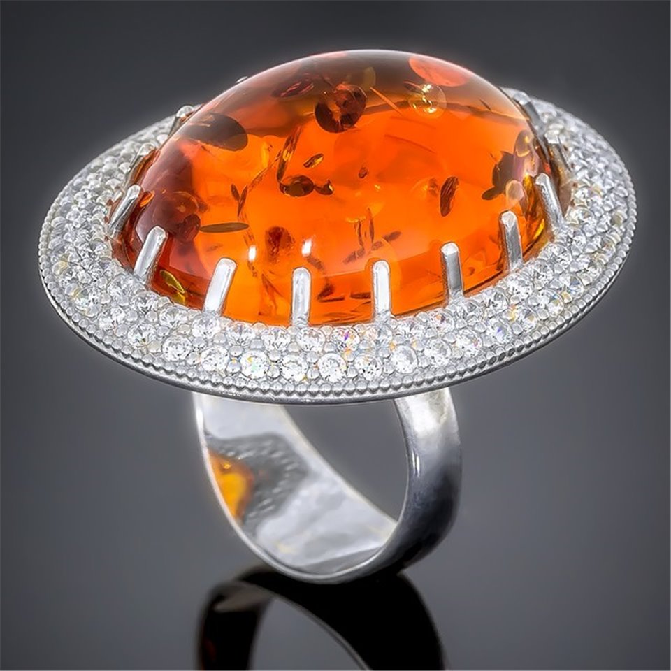 Перстень 476 янтарь імітація жовтий Rh Timofeev