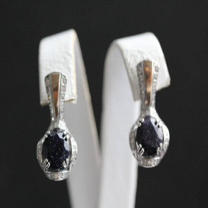 Сережки 552 авантюрин синій Rh Timofeev