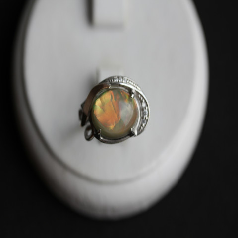 Перстень 277 опал сірий імітація Rh Timofeev