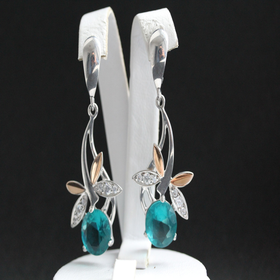 Сережки 53 кварц зелений Rh Timofeev