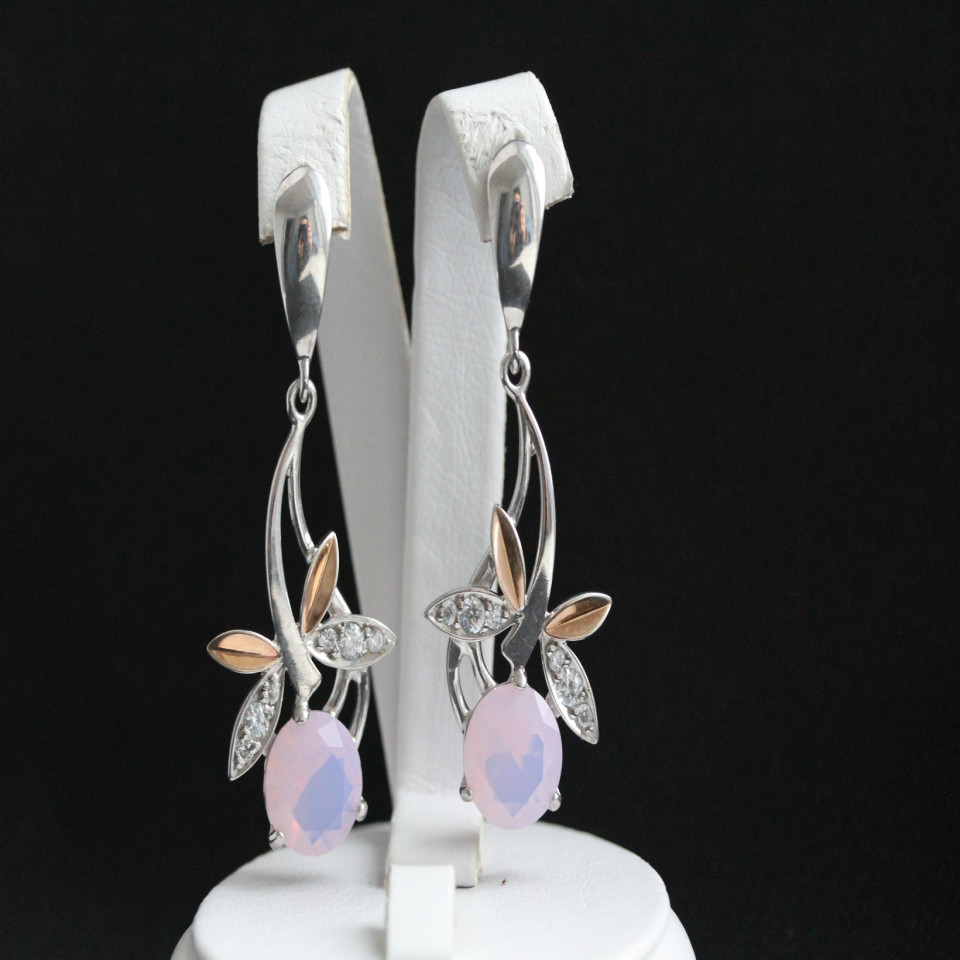 Сережки 53 кварц рожевий Rh Timofeev