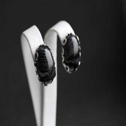 Сережки 592 агат полосатий Timofeev