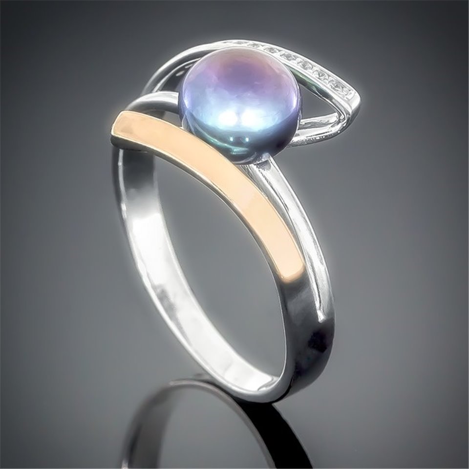 Перстень 470 перлина чорна Rh Timofeev