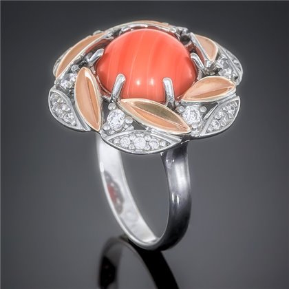Перстень 425 корал натуральний Rh Timofeev